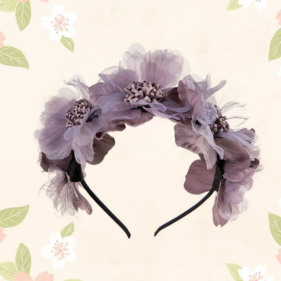 MSJUHEG Crown of Thorns Headpiece,Flower Headpiece,Flower Headband,Fairy Crown,Flower Crown,Summer Wreath Headband Small Rose Headband Girl Adult Headwear Gray One Size