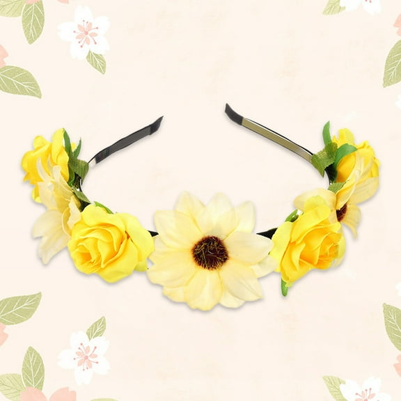 MSJUHEG Crown of Thorns Headpiece,Flower Headpiece,Flower Headband,Fairy Crown,Flower Crown,Summer Wreath Headband Small Rose Headband Girl Adult Headwear Yellow One Size