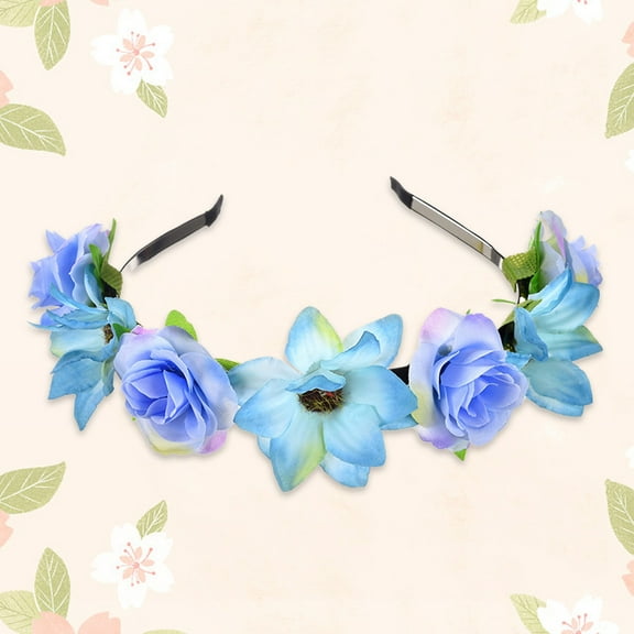MSJUHEG Crown of Thorns Headpiece,Flower Headpiece,Flower Headband,Fairy Crown,Flower Crown,Summer Wreath Headband Small Rose Headband Girl Adult Headwear Blue One Size