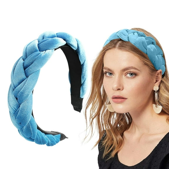 MSJUHEG Crown of Thorns Headpiece,Top Knot Headband,Beaded Headband,Rhinestone Headband,Boho Headbands,Velvet Braided Headband Wide Vintage Padded Headband Light Blue One Size