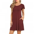 thumbnail image 1 of MSJUHEG Dresses for Women 2024 Summer Dresses for Women 2024 Dresses Ruffle Short Sleeve Tshirt Dress Round Neck Swing Sundress with Pockets Womens Dresses Plus Size Dresses for Curvy Women Wine Xxl, 1 of 9