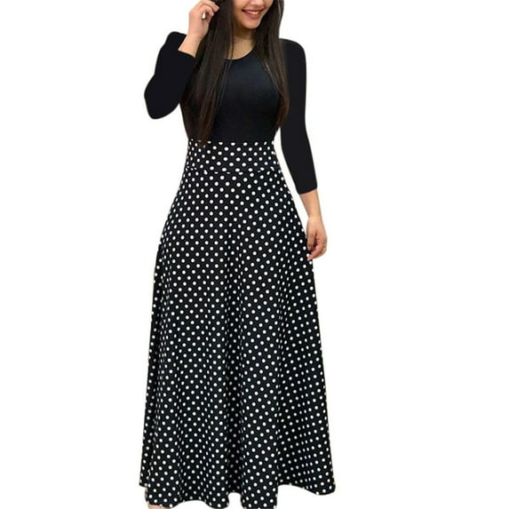 MSJUHEG Fall Dresses Black Dress Fashion Women Long Sleeve Floral Print Long Maxi Dress Ladies Casual Dress Sundresses For Women Black L