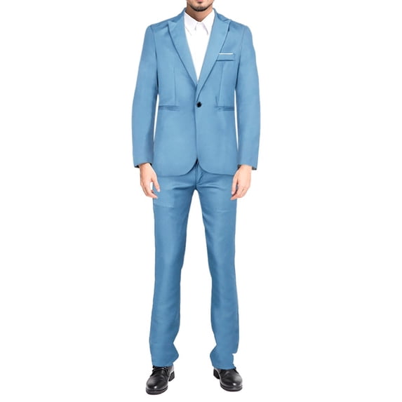 MSJUHEG Fall Outfits Two Piece Set Button-Down Round Neckline Long Sleeve Men'S Slim Button Suit Color Dress Show Jacket Coat & Pant Mens Sweatpants Sky Blue Xxl