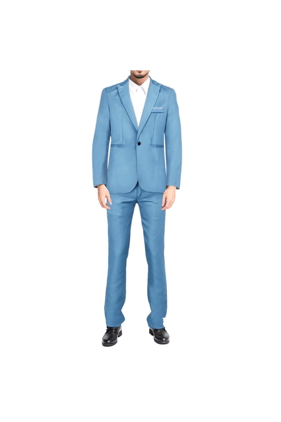 Fall Outfits Two Piece Set Button-Down Round Neckline Long Sleeve Men'S Slim Button Suit Color Dress Show Jacket Coat & Pant Mens Sweatpants Sky Blue Xl