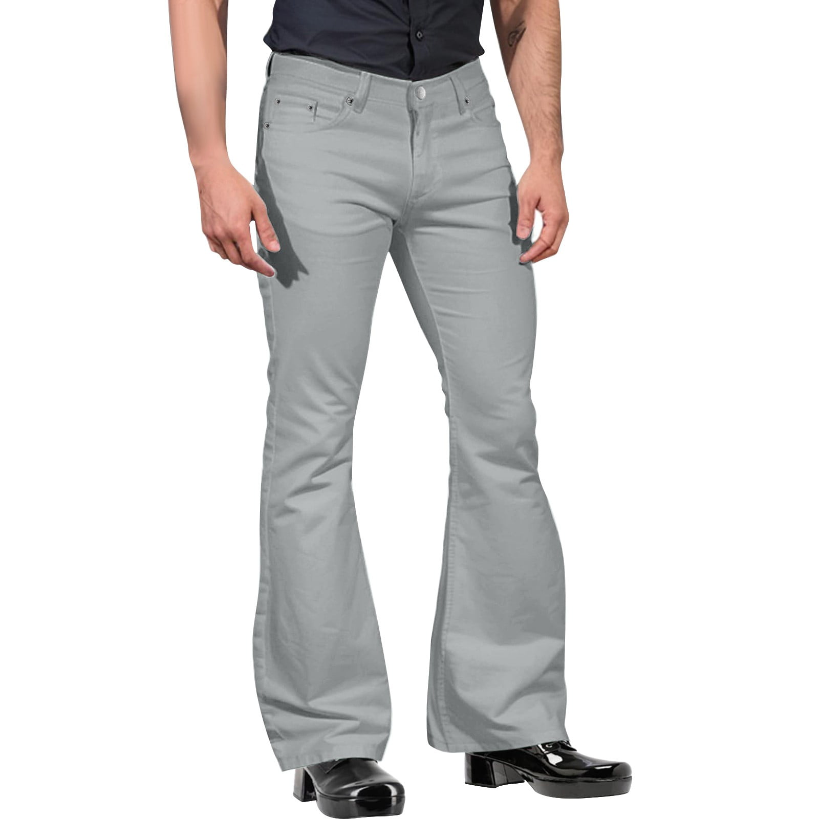 MSJUHEG Flare Leggings Cargo Pants Mens Solid Color Pocket