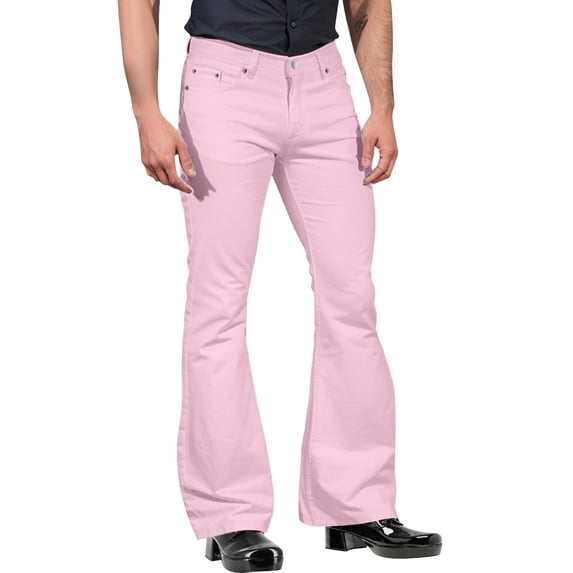 MSJUHEG Flare Leggings Cargo Pants Mens Solid Color Pocket Suit Pant Bell Bottoms Pants Cargo Pants For Men Pink L
