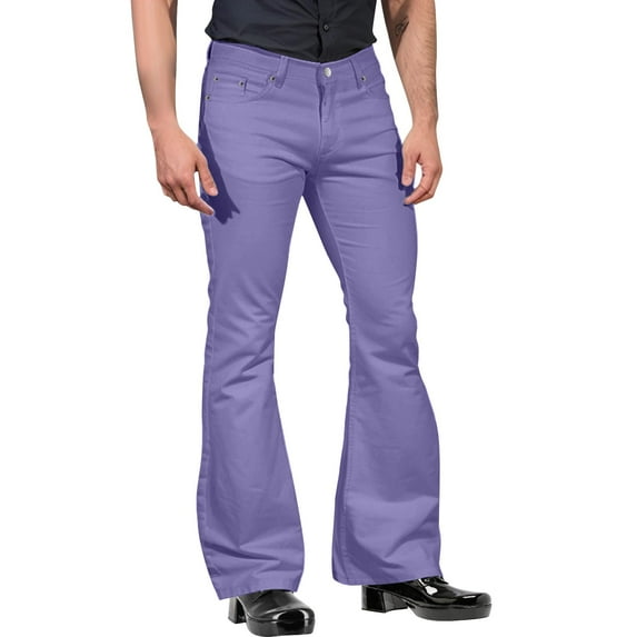 MSJUHEG Flare Leggings Cargo Pants Mens Solid Color Pocket Suit Pant Bell Bottoms Pants Cargo Pants For Men Purple S