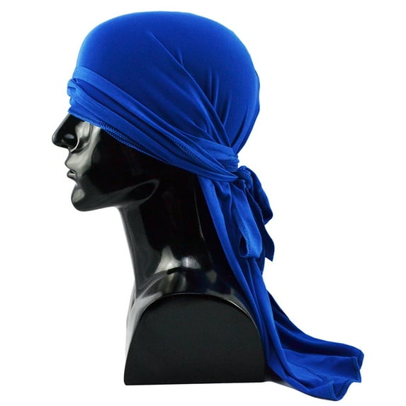 MSJUHEG Floral Scarf,Bandanas,Hair Coverings,Hair Bandanas,Silk Hijab,Street Dance Headscarf with Four Sides High Elastic Silk Long Tail Hat for Women Blue One Size