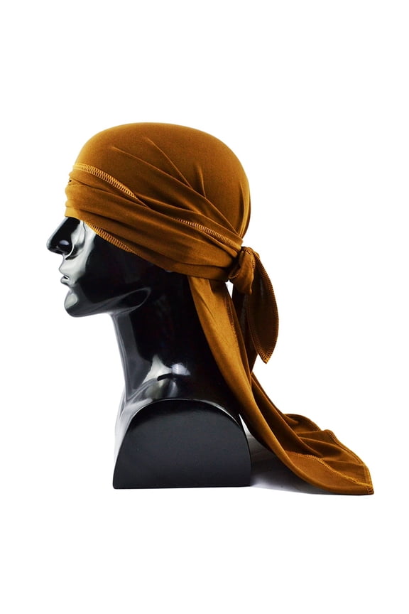 Floral Scarf,Bandanas,Hair Coverings,Hair Bandanas,Silk Hijab,Street Dance Headscarf with Four Sides High Elastic Silk Long Tail Hat for Women Coffee One Size