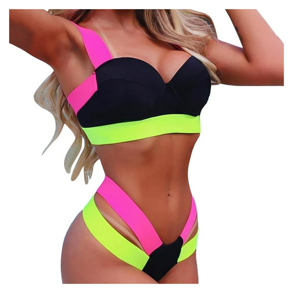 MSJUHEG Floral Swimsuits for Women,Summer Bikinis,Halter Bikini Sets for Women,2 Piece Bikini Set,Knot Front,High Waisted Bikini Sets,Tummy Control Swimsuits for Women Black L