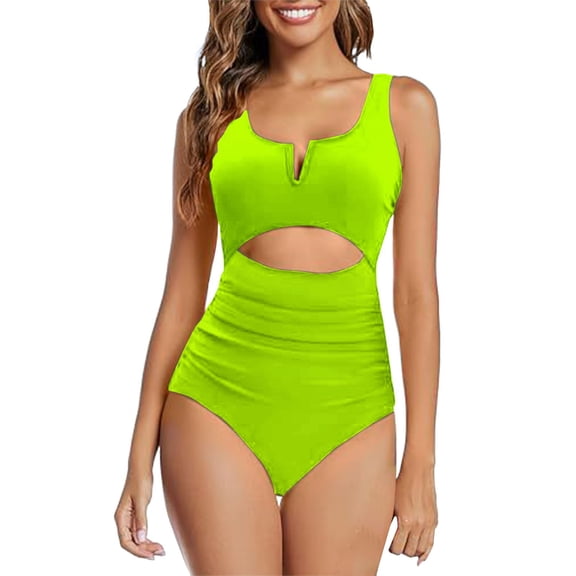 MSJUHEG Full Coverage Slimming Swimwear,High Waist Bathing Suit,Strapless Swimsuits for Women,Ruched Monokinis,Bandeau Bathing Suits,Women's One-piece Swimsuits,1 Piece Swimsuit Green L