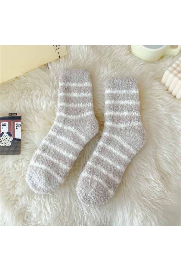 Fuzzy Socks,Slipper Socks,Fluffy Socks,Bearpaw Socks,Cloud Socks,Autumn Winter Striped Plush Insulation Coral Velvet Socks Carpet Socks Sleep Socks Gray One Size