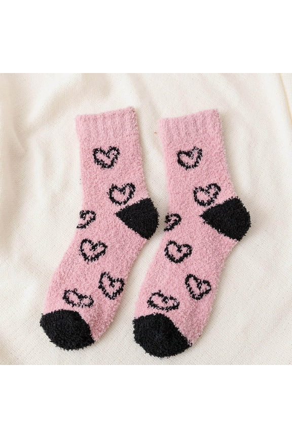 Fuzzy Socks,Slipper Socks,Fluffy Socks,Bearpaw Socks,Cloud Socks,Furry Thickened Mid Tube Socks Warm Love Floor Socks Confinement Socks Pink One Size