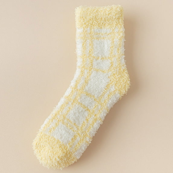 MSJUHEG Fuzzy Socks,Slipper Socks,Fluffy Socks,Bearpaw Socks,Cloud Socks,Plaid Plush Winter Sleeping Socks House Socks Bed Socks Hut Socks D One Size
