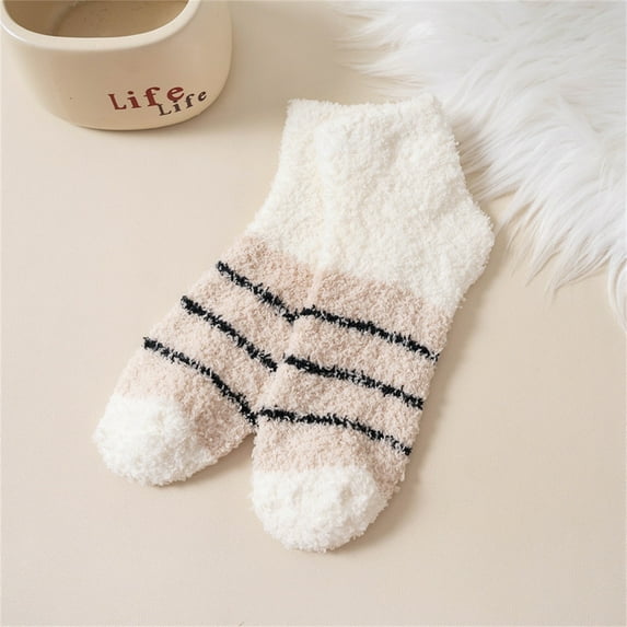 MSJUHEG Fuzzy Socks,Slipper Socks,Fluffy Socks,Bearpaw Socks,Cloud Socks,Striped Letter Carpet Plus Velvet Socks Thickened Floor Sleeping Plush Socks White One Size
