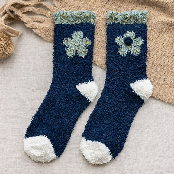 MSJUHEG Fuzzy Socks,Slipper Socks,Fluffy Socks,Bearpaw Socks,Cloud Socks,Thermal Socks for Coral Socks Stripe Socks Colorful Lightweight Athletic Socks Socks Navy One Size