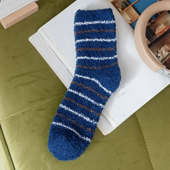 MSJUHEG Fuzzy Socks,Slipper Socks,Fluffy Socks,Bearpaw Socks,Cloud Socks,Thermal Socks for Mens Coral Socks Stripe Socks Colorful Athletic Socks Socks Navy One Size