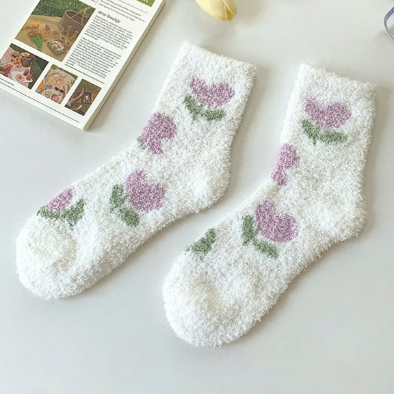 MSJUHEG Fuzzy Socks,Slipper Socks,Fluffy Socks,Bearpaw Socks,Cloud Socks,Thermal Socks for Coral Socks Floral Socks White One Size