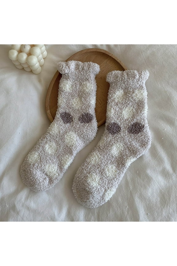 Fuzzy Socks,Slipper Socks,Fluffy Socks,Bearpaw Socks,Cloud Socks,Winter Dots Socks Mid Tube Socks Coral Thickened Warm Stockings Gray One Size