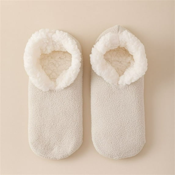 MSJUHEG Fuzzy Socks,Slipper Socks,Fluffy Socks,Bearpaw Socks,Cloud Socks,Winter Super Thick Couple's Short Shoes and Socks Lamb's Wool Warm Plush Floor Socks Dark Gray One Size