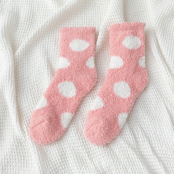 MSJUHEG Fuzzy Socks,Warm Socks,Slipper Socks for Men,Fluffy Socks,Wool Socks,Fuzzy Socks Winter Coral Socks Polka Dot Cute Home Stocking Pink One Size