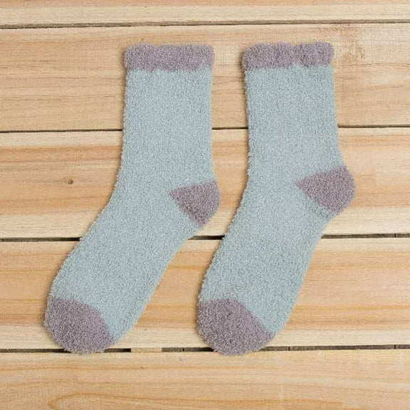 MSJUHEG Fuzzy Socks,Warm Socks,Slipper Socks for Men,Fluffy Socks,Wool Socks,Towel Socks Coral Winter Warm Thickened Mid Tube Socks Sleep Socks Blue One Size