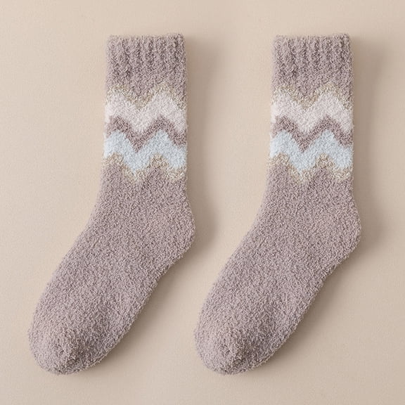 MSJUHEG Fuzzy Socks for Women,Slipper Socks for Women,Fluffy Socks,Bearpaw Socks,Cloud Socks,Winter Socks Mid Tube Socks Coral Thickened Warm Stockings D One Size