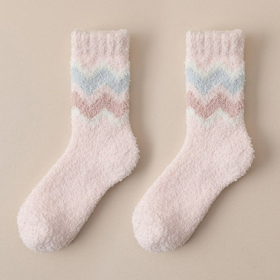 MSJUHEG Fuzzy Socks for Women,Slipper Socks for Women,Fluffy Socks,Bearpaw Socks,Cloud Socks,Winter Socks Mid Tube Socks Coral Thickened Warm Stockings Pink One Size