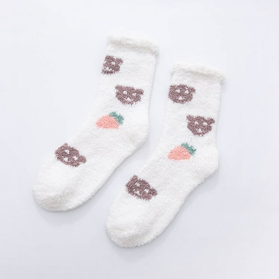 MSJUHEG Fuzzy Socks for Women,Slipper Socks for Women,Fluffy Socks,Bearpaw Socks,Cloud Socks,Winter Socks for Women Novelty Cute Sock Thermal Socks White One Size