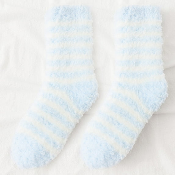 MSJUHEG Fuzzy Socks for Women,Slipper Socks for Women,Fluffy Socks,Bearpaw Socks,Cloud Socks,Winter Stripe Socks Mid Tube Socks Thickened Warm Stockings C One Size