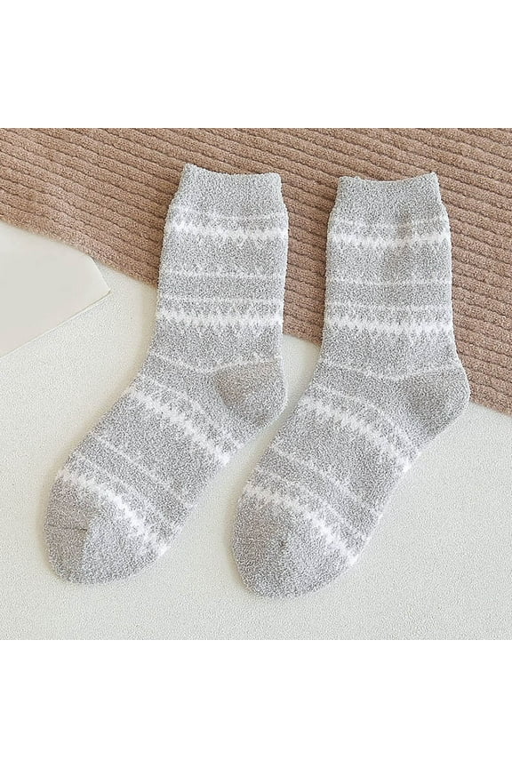 Fuzzy Socks for Women,Slipper Socks for Women,Fluffy Socks,Bearpaw Socks,Cloud Socks,Winter Stripe Socks Mid Tube Socks Thickened Warm Stockings Gray One Size