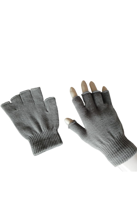 Gloves Fingerless Gloves Work Gloves Winter Gloves Men'S And Women'S Winter Warm Solid Color Knitted Half-Finger Gloves Winter Gloves Men Gray One Size