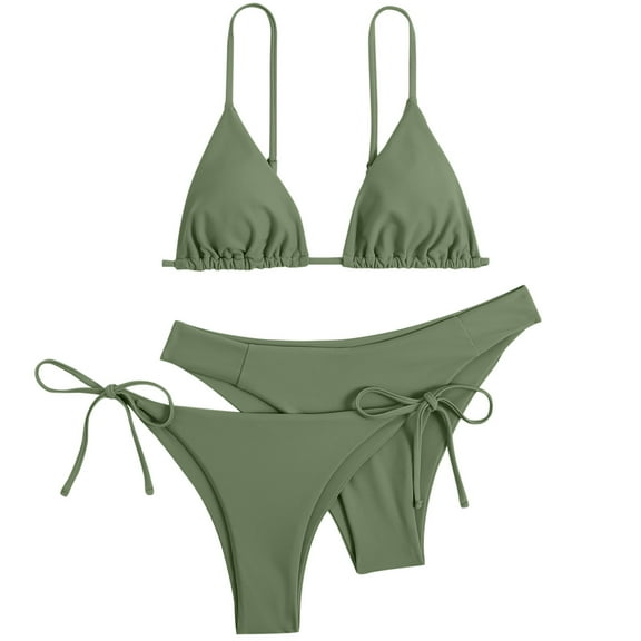 MSJUHEG Halter String,Summer Swimsuit,2 Piece Bikini Sets,Bathing Suits,Knot Front,Thong Bikini Sets for Women,Two Piece Swimsuit Army Green S