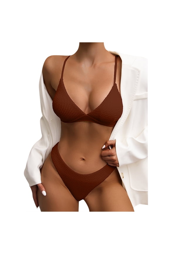 Halter String,Thong String 2 Piece Bikini Set,Push Up,Spaghetti Straps,Bathing Suit for Women,High Waisted Bikini Sets for Women,Bathing Suits for Women Coffee L