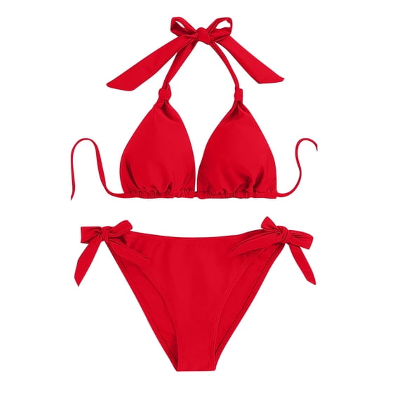 MSJUHEG Halter Swimsuits for Women Bathing Suits for Women Floral Bikini Set Bathing Suit Sport Swimsuits for Women Halter Swimsuits for Women Trendy Swimsuits Floral Bikini Red XL