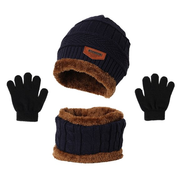 MSJUHEG Hats For Men Beanie Boys And Scarf Hat Three Piece Girls Knit Baby Windproof Warm Thicken Cap Gloves Winter Hats Bomber Hats Navy One Size
