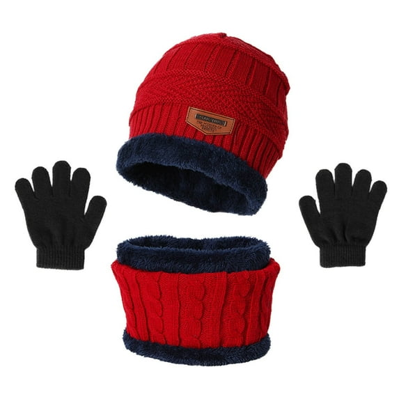 MSJUHEG Hats For Men Beanie Boys And Scarf Hat Three Piece Girls Knit Baby Windproof Warm Thicken Cap Gloves Winter Hats Bomber Hats Red One Size