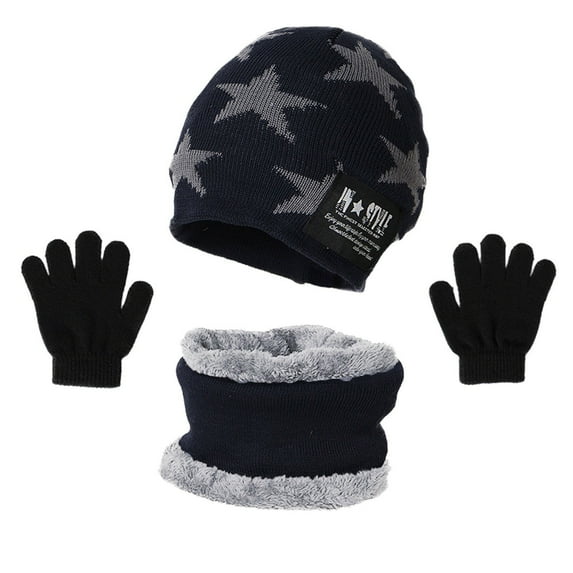 MSJUHEG Hats For Men Beanie Boys And Scarf Hat Three Piece Girls Knit Baby Windproof Warm Thicken Cap Gloves Winter Hats Bomber Hats Dark Blue One Size