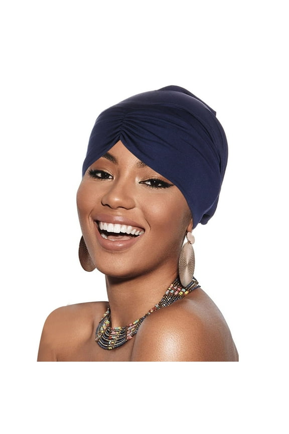 Head Scarves for Chemo,Turbans,Hair Scarf,Chemo Headwear,Head Wraps,Cancer Head Hat Cap Ethnic Floral Hair Turban Headwear Turban Cap Pleated Hat Navy One Size