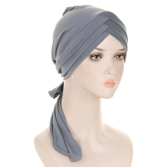MSJUHEG Head Scarves for Chemo,Turbans,Hair Scarf,Chemo Headwear,Head Wraps,Eid Al Fitr Forehead Triple Long Tail Headband Can Be Tied Behind Hat Gray One Size