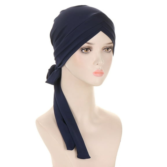 MSJUHEG Head Scarves for Chemo,Turbans,Hair Scarf,Chemo Headwear,Head Wraps,Eid Al Fitr Forehead Triple Long Tail Headband Can Be Tied Behind Hat Navy One Size