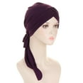 thumbnail image 1 of MSJUHEG Head Scarves for Chemo,Turbans,Hair Scarf,Chemo Headwear,Head Wraps,Eid Al Fitr Forehead Triple Long Tail Headband Can Be Tied Behind Hat Purple One Size, 1 of 3