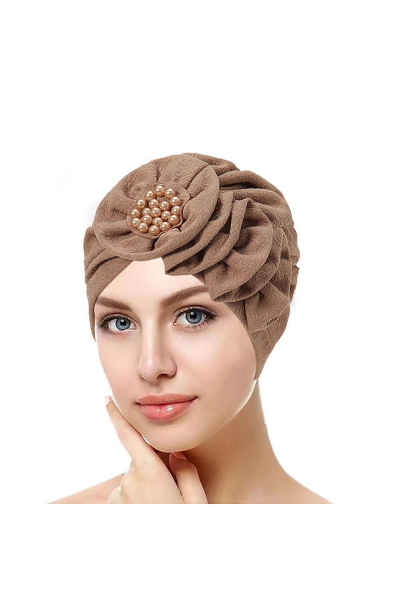 Head Scarves for Chemo,Turbans,Hair Scarf,Chemo Headwear,Head Wraps,Eid Al Fitr Season Flower Wrinkled Long Strip Headscarf Hat Headscarf Coffee One Size
