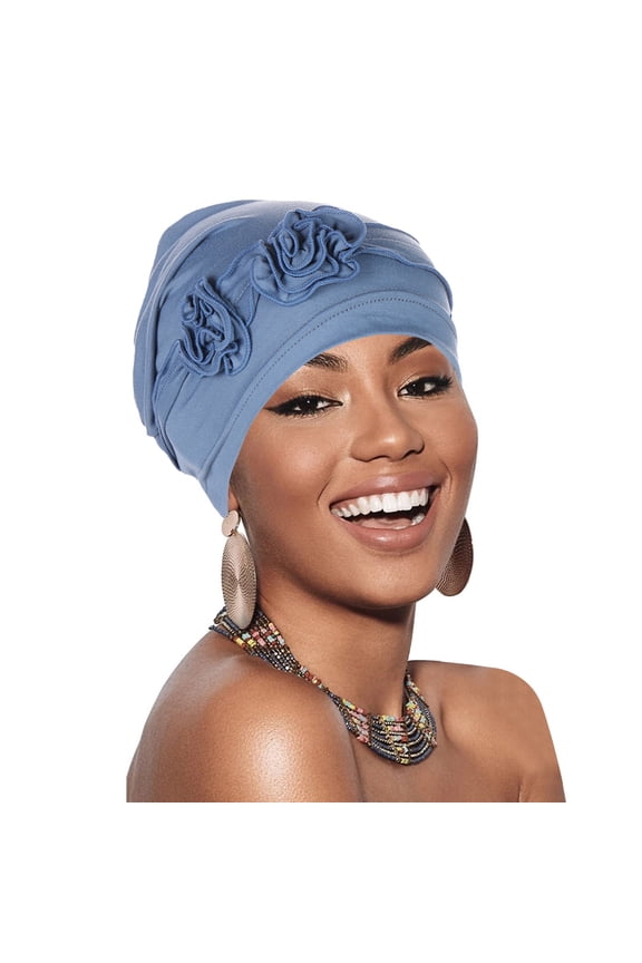 Head Scarves for Chemo,Turbans,Hair Scarf,Chemo Headwear,Head Wraps,Flower Head Hat Cap Ethnic Floral Hair Turban Headwear Turban Cap Pleated Hat Blue One Size