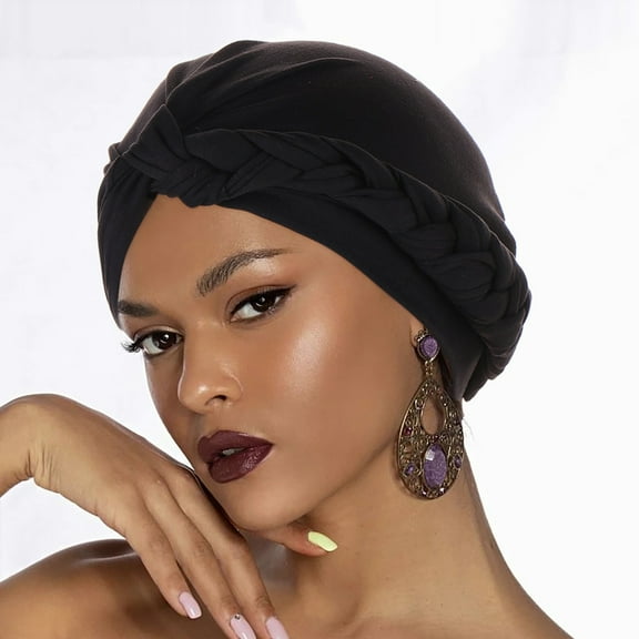 MSJUHEG Head Scarves for Chemo,Turbans,Hair Scarf,Chemo Headwear,Head Wraps,Head Hat Cap Ethnic Cover Wrap Turban Multiside Braid Hijab Hat Baotou Hat Black One Size