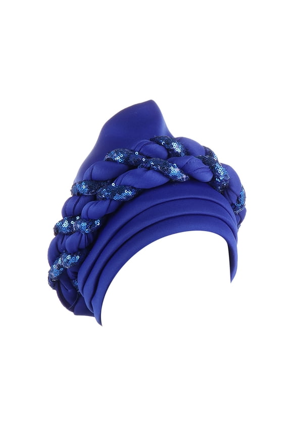 Head Scarves for Chemo,Turbans,Hair Scarf,Chemo Headwear,Head Wraps,Twin Sequins Layer Exaggerated Headscarf Hat Matching Headscarf Hat Blue One Size