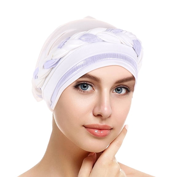 MSJUHEG Head Scarves for Chemo,Turbans for Women,Hair Scarf,Chemo Headwear for Women,Head Wraps for Women,Braid Hat Muslim Ruffle Cancer Turban Wrap Cap White One Size