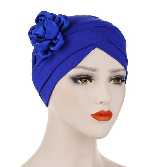 MSJUHEG Head Scarves for Chemo,Turbans for Women,Hair Scarf,Chemo Headwear for Women,Head Wraps for Women,Eid Al Fitr Side Flower Headband Hat Headband Blue One Size