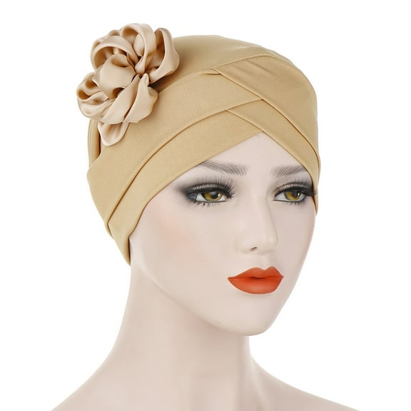 MSJUHEG Head Scarves for Chemo,Turbans for Women,Hair Scarf,Chemo Headwear for Women,Head Wraps for Women,Eid Al Fitr Side Flower Headband Hat Headband Khaki One Size