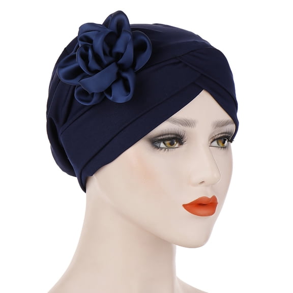 MSJUHEG Head Scarves for Chemo,Turbans for Women,Hair Scarf,Chemo Headwear for Women,Head Wraps for Women,Eid Al Fitr Side Flower Headband Hat Headband Navy One Size